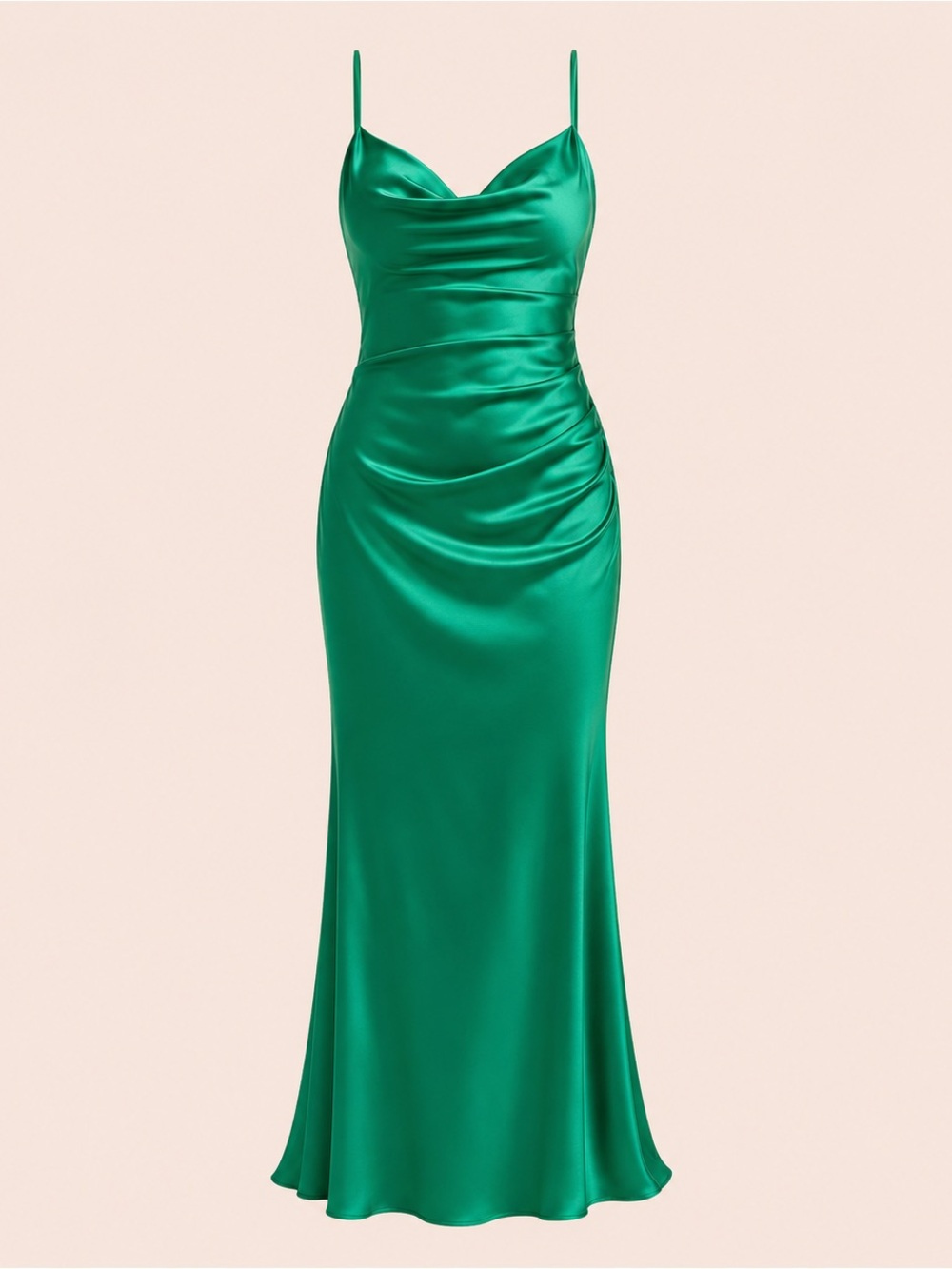 Emerald Green Satin Cowl Neck Maxi Dress